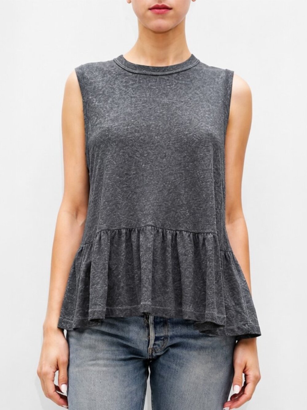 The Great. Grey Sleeveless Peplum Tank Top Size 1